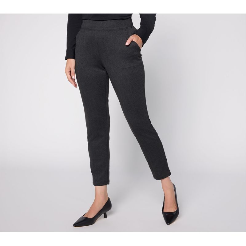 Denim & Co. Women's Plus Sz Pants 3x Knit Jacquard Tapered Ankle Black A705230